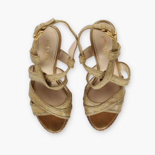 PRADA Strappy Stitch Braided Tan Platform High Heels (36.5) Vintage Sole Melbourne