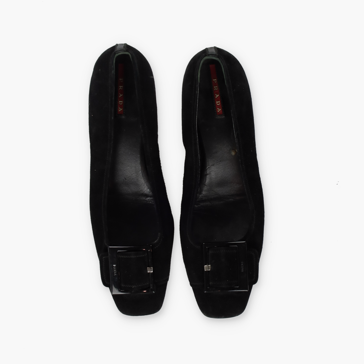 PRADA Large Buckle Detail Suede Low Kitten Heel (38.5)