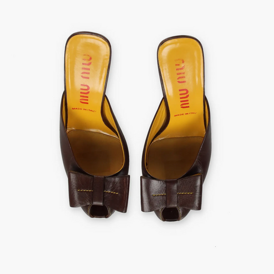 MIU MIU Vintage Brown Leather Bow Mule Heels (37) Vintage Sole Melbourne