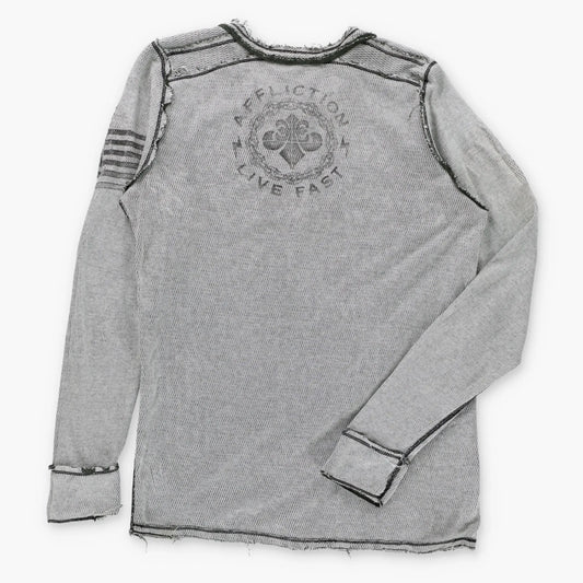 Vintage AFFLICTION "Tried True" Ombre Velvet Detail Reversible Y2K Long Sleeve T-Shirt (M)