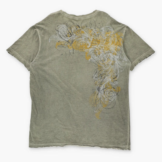 AFFLICTION Vintage Embroidered Spell Out Logo Grim Reaper Pale Green Y2K Tee (L-XL)