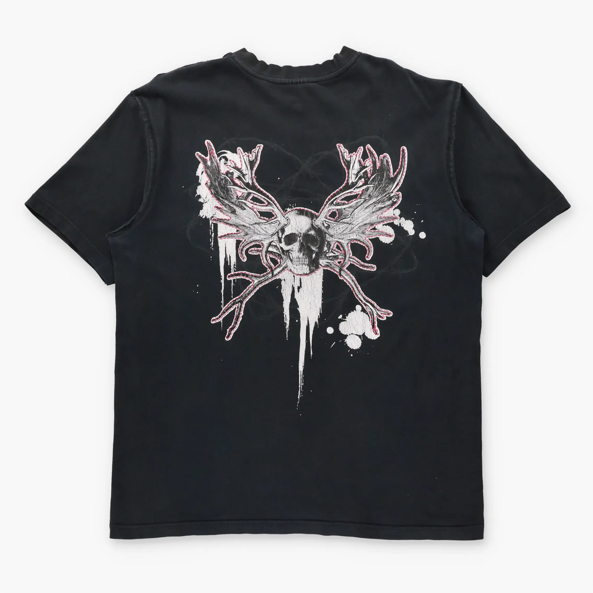 SOUTHPOLE "Freedom To Live" Patch Vintage Y2K Skull Antlers V-Neck T-Shirt (XL)