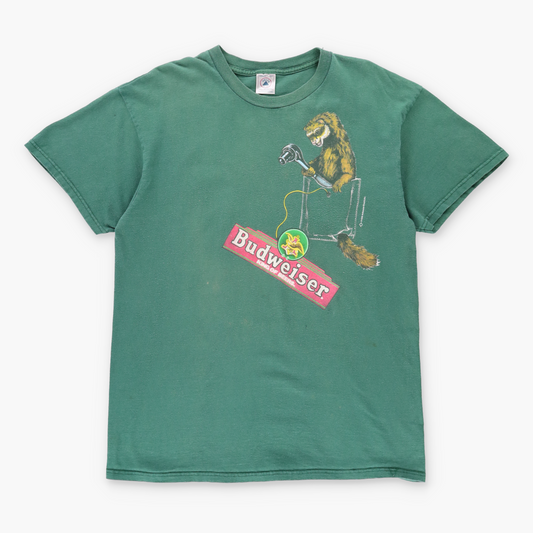 1998 Vintage BUDWEISER 'Incompetent Ferret' Animal Beer Front Back Green T-Shirt (L) Vintage Sole Melbourne