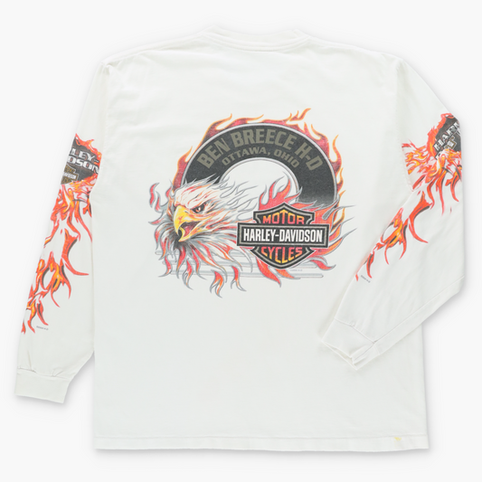 Vintage HARLEY DAVIDSON Double Sided Y2K Flame Graphic Long Sleeve Tee (XL) Vintage Sole Melbourne