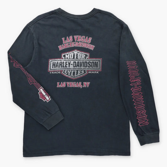 Vintage HARLEY DAVIDSON Biker Skull Las Vegas Nevada Black Long Sleeve Tee (M) Vintage Sole Melbourne