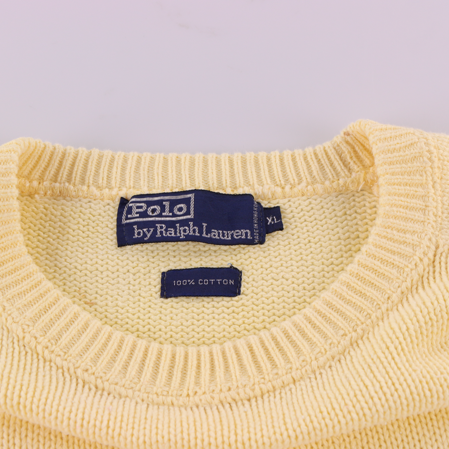 POLO RALPH LAUREN Embroidered Pale Yellow & Blue Knit Sweater (XL TALL)