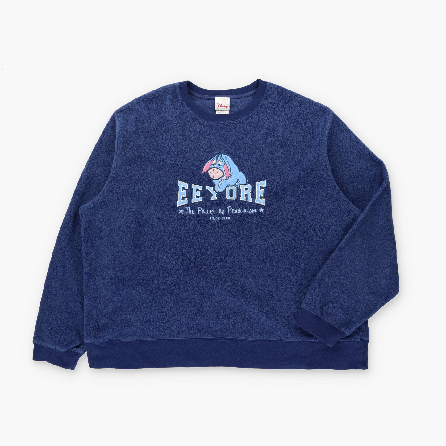 DISNEY Eeyore Embroidered 'The Power of Pessimism' Blue Fleece Sweatshirt (XXL)