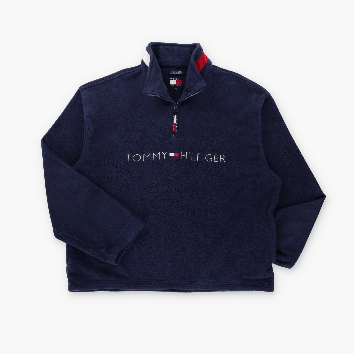 TOMMY HILFIGER Flag Collar Embroidered Logo 1/4 Zip Blue Fleece Sweatshirt (XXL-XXXL)