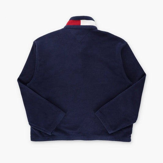 TOMMY HILFIGER Flag Collar Embroidered Logo 1/4 Zip Blue Fleece Sweatshirt (XXL-XXXL) Vintage Sole Melbourne