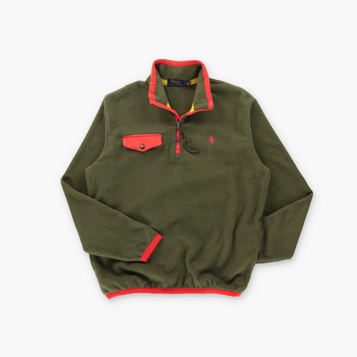 POLO RALPH LAUREN Green & Bright Orange 1/4 Zip Fleece Sweatshirt (M)