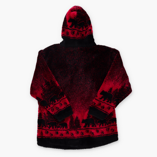 ANDREA FAYE Bear Forest Red & Black USA Made Fleece Jacket (XL)