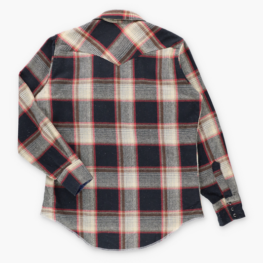 Vintage WRANGLER 'Cowboy Cut' Plaid Wool Blend Pearl Snap Long Sleeve Western Shirt USA Made (L) ***COCO Vintage Sole Melbourne