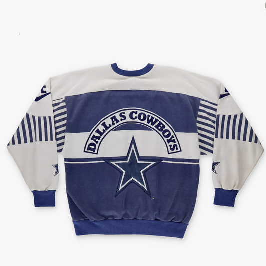 NFL NIKE Dallas Cowboys 90s Skyline Striped Star Graphic White & Blue Sweatshirt (XL)