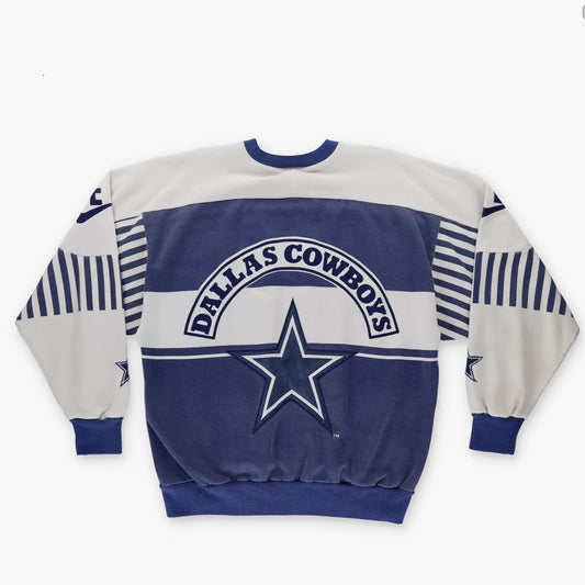NFL NIKE Dallas Cowboys 90s Skyline Striped Star Graphic White & Blue Sweatshirt (XL) Vintage Sole Melbourne