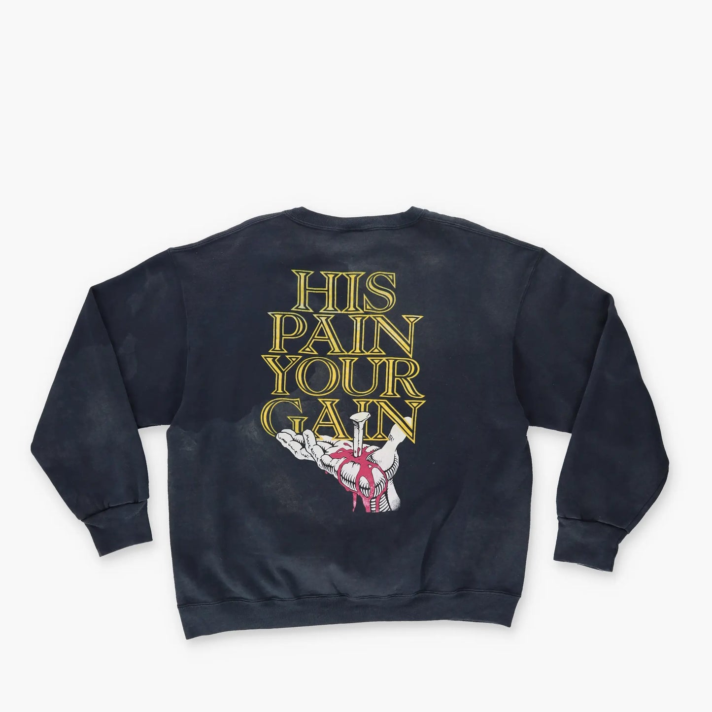1990 Lord's Gym 'His Pain Your Gain' Jesus Graphic 'USA Made' Navy Vintage Sweatshirt (M-L) Vintage Sole Melbourne