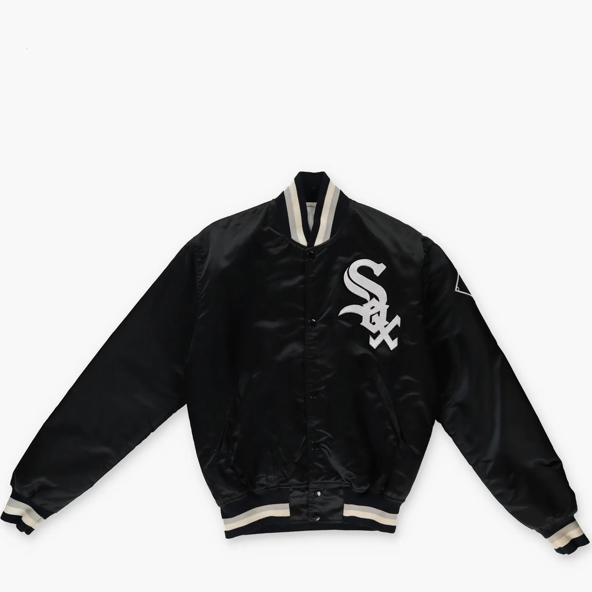 MLB DIAMOND 'USA Made' 90s Chicago White Sox Black Satin Button Up Jacket (S) Vintage Sole Melbourne