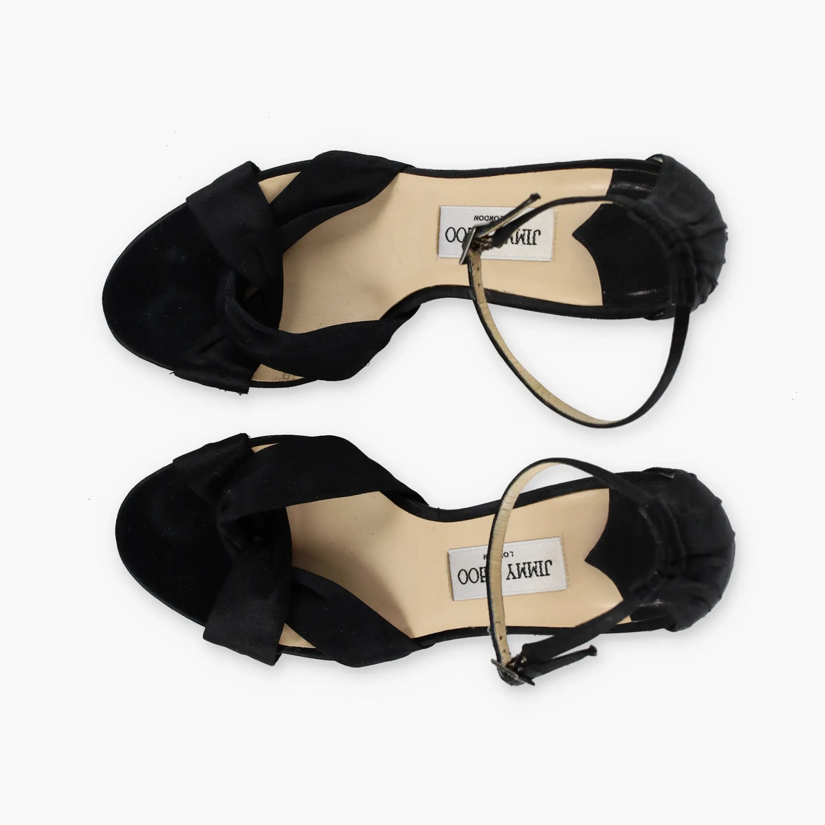 JIMMY CHOO Black Satin 'Macy' Adjustable Strap Stiletto Sandal Heels Italian Made (39) Vintage Sole Melbourne