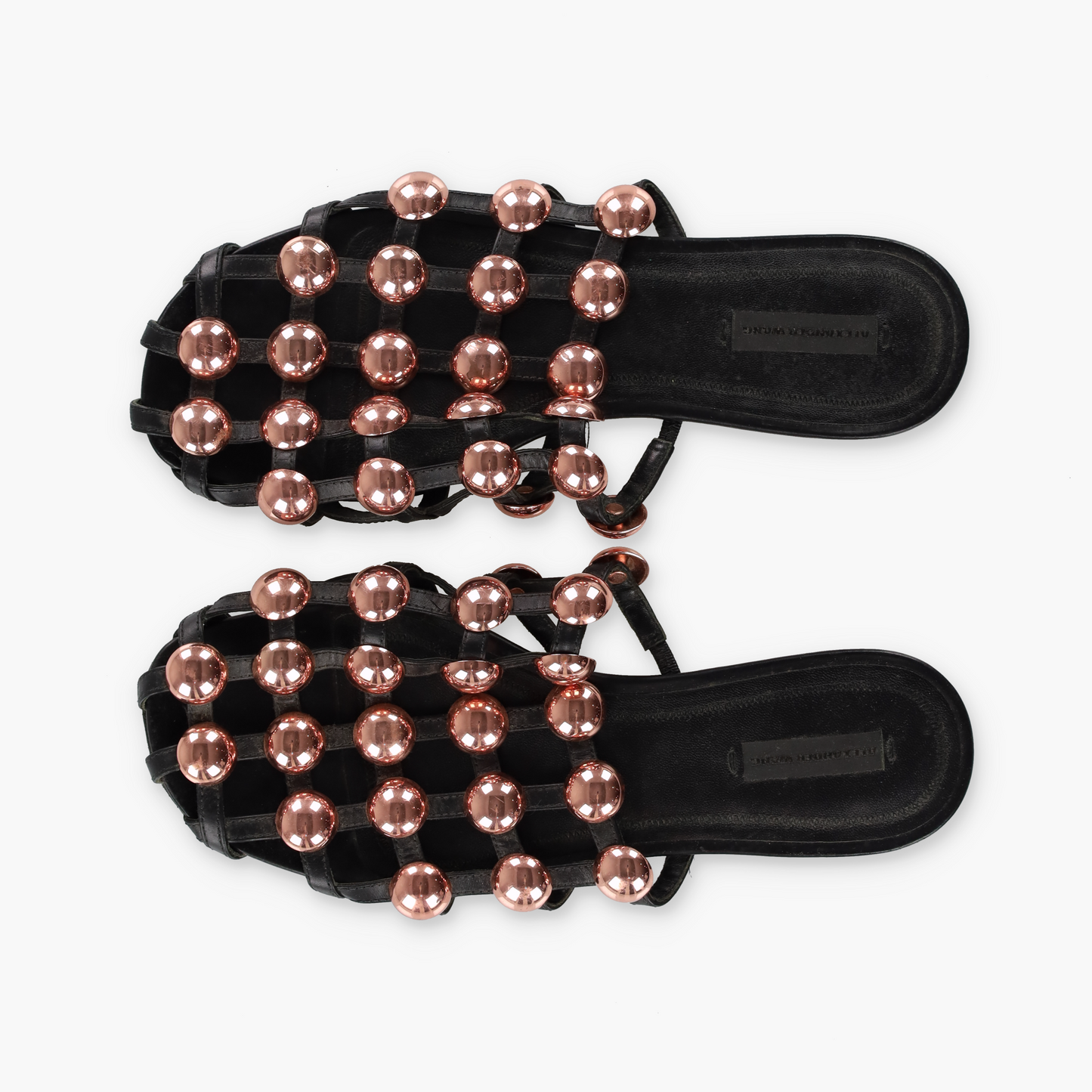 ALEXANDER WANG Black & Rose Gold Studded 'Amelia' Leather Sandals (39.5)
