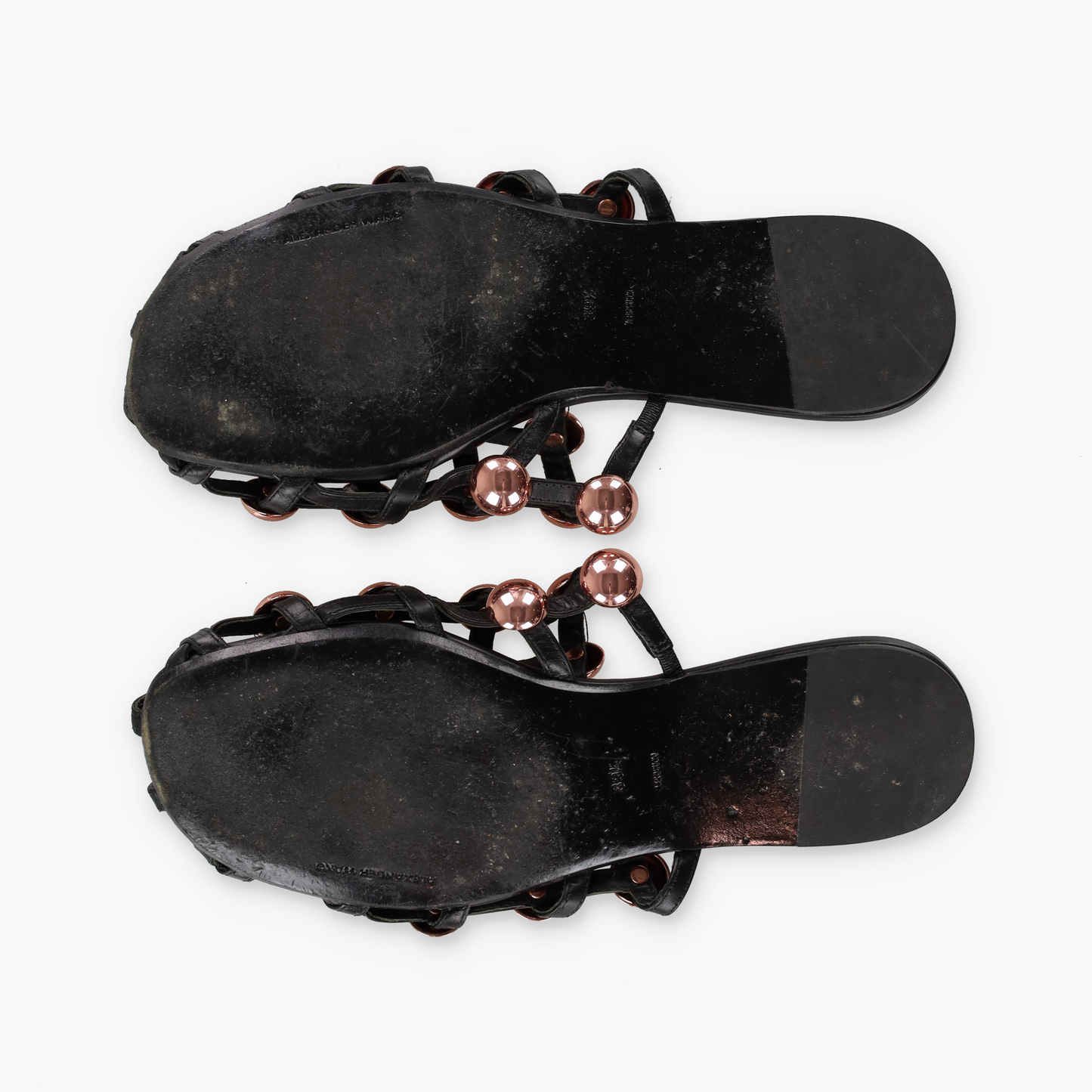 ALEXANDER WANG Black & Rose Gold Studded 'Amelia' Leather Sandals (39.5)