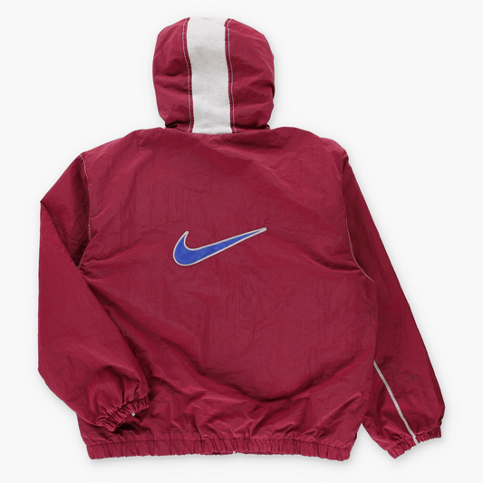 NIKE Burgundy & Bright Blue Embroidered Swoosh Hooded Windbreaker Jacket (L)