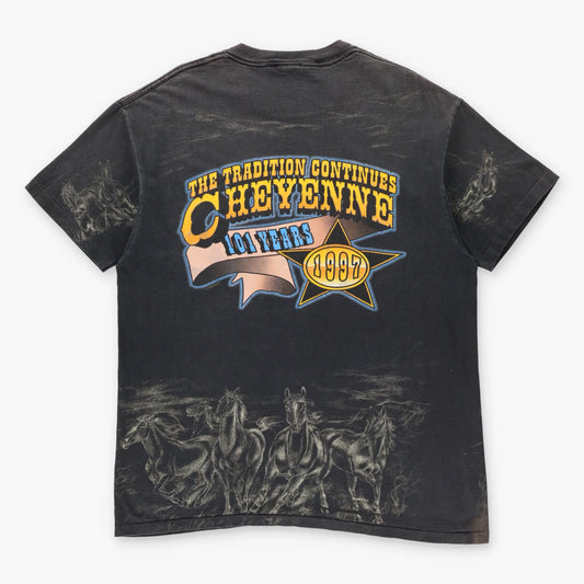 Cheyenne Rodeo 1997 "The Tradition Continues" Horses All Over Print Single Stitch T-Shirt (L) Vintage Sole Melbourne