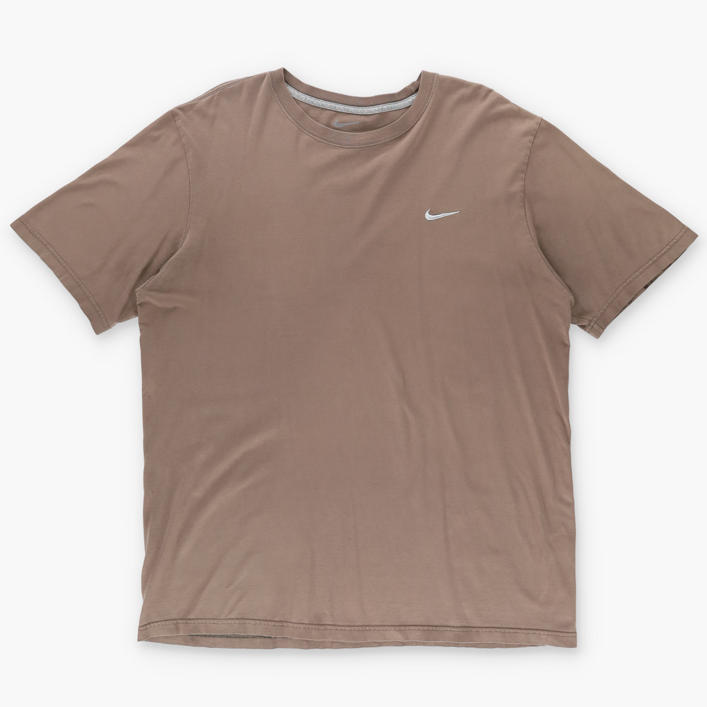 NIKE Embroidered Swoosh Logo Brown & White Tee (XL)
