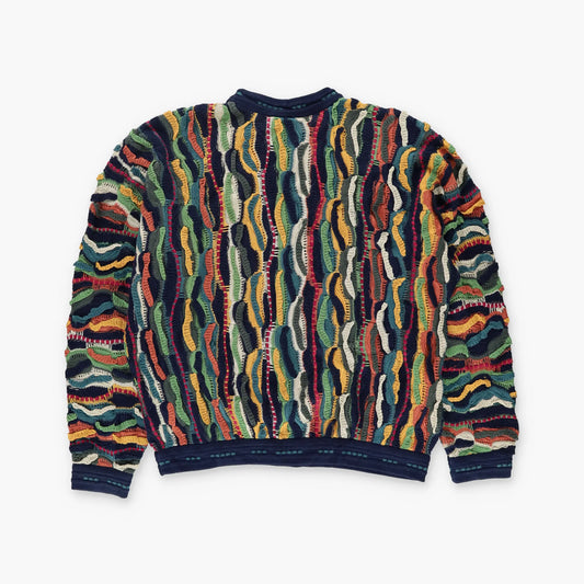 COOGI AUSTRALIA Blue Yellow Multicoloured 3D Knit Sweater Knit (L) Vintage Sole Melbourne