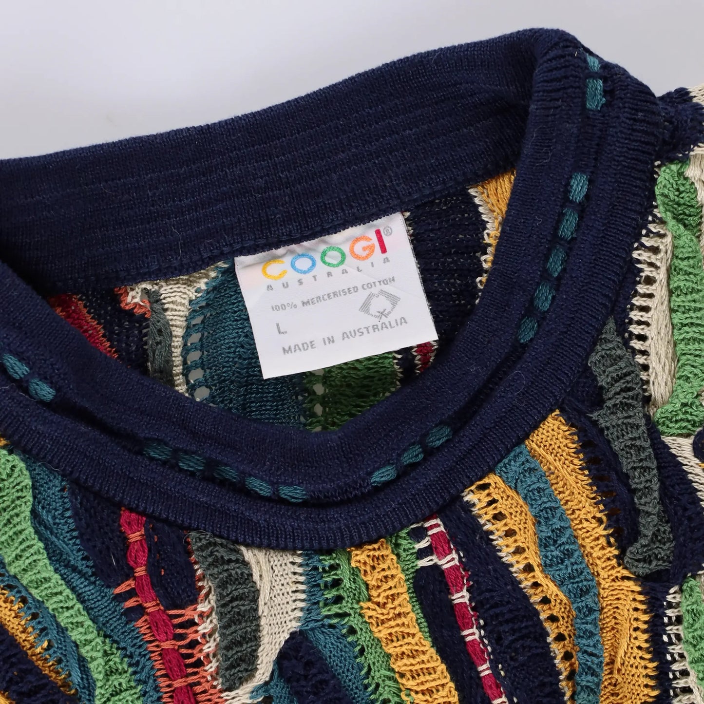 COOGI AUSTRALIA Blue Yellow Multicoloured 3D Knit Sweater Knit (L) Vintage Sole Melbourne