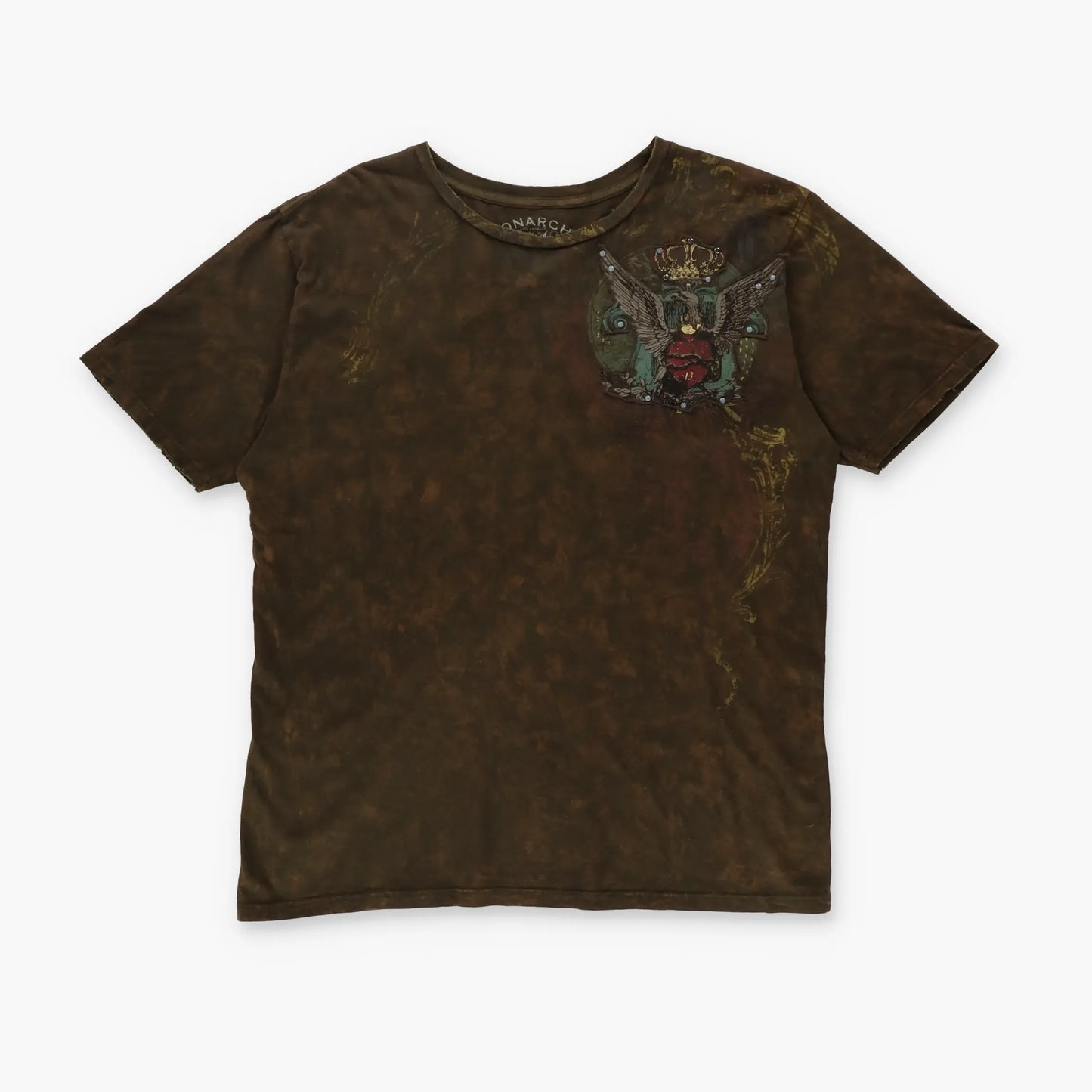 MONARCHY Los Angeles Y2K "Sanctus Deus" Brown Tie Dye Tee (L-XL) Vintage Sole Melbourne