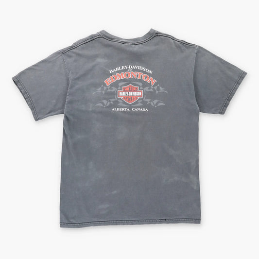 Vintage HARLEY DAVIDSON Y2K Flame Canada Made Grey Faded Motorcycle T-Shirt (M-L) Vintage Sole Melbourne