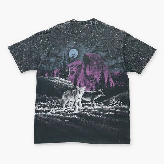 Vintage 'Yosemite' Wolf Mountain Starry Night All Over Print T-Shirt (XXL) Vintage Sole Melbourne
