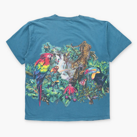Vintage Tropical Rainforest Animals Double Sided USA Made Single Stitch Teal T-Shirt (XXL) Vintage Sole Melbourne