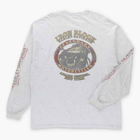 HARLEY DAVIDSON "Legendary Motorcycles" Adams Center New York Grey Long Sleeve Tee USA Made (XXL TALL) Vintage Sole Melbourne