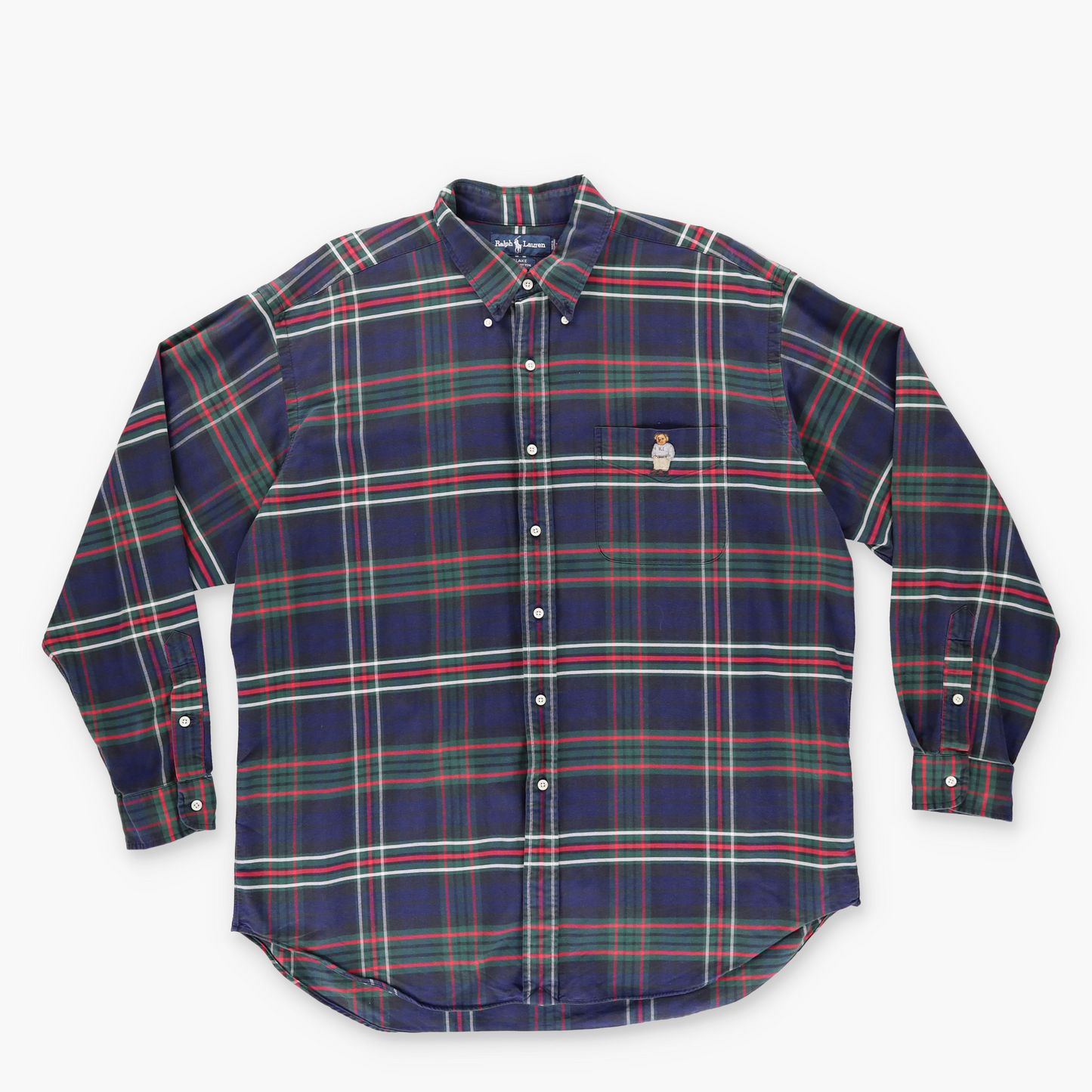 RALPH LAUREN 'Blake' Plaid Bear Embroidered Button Up Long Sleeve Shirt (XL)