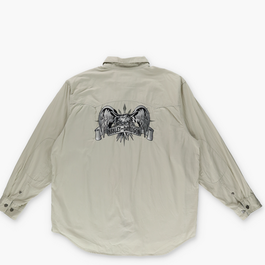 HARLEY DAVIDSON Embroidered Eagle Wing Button Detail Long Sleeve Shirt (XL)
