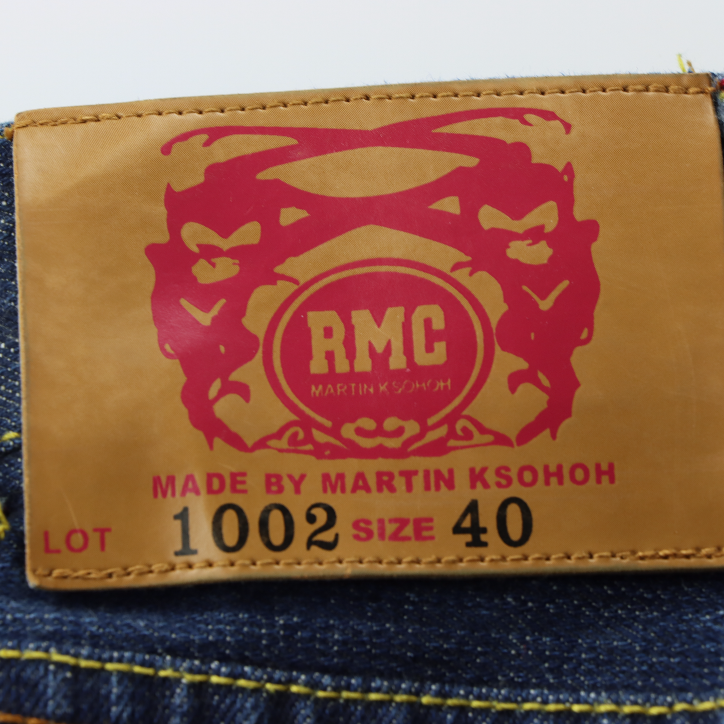 RED MONKEY Embroidered Pocket Japanese Bird Red & Blue Denim Jeans (40)