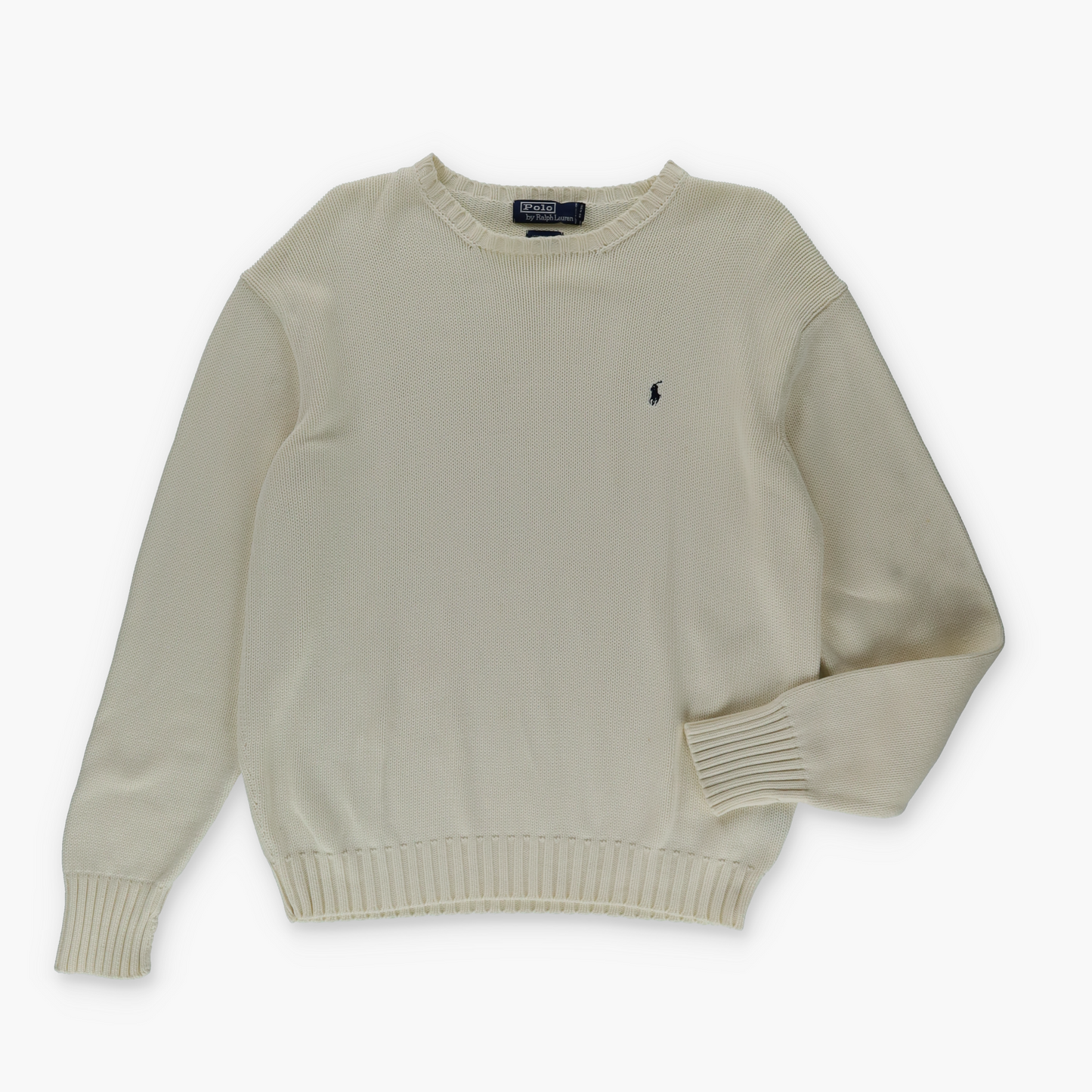 RALPH LAUREN POLO Embroidered Logo Cream & Navy Knit Sweatshirt (L)