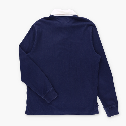 RALPH LAUREN POLO Custom Fit Navy & Maroon Embroidered Logo Rugby Jumper (M)