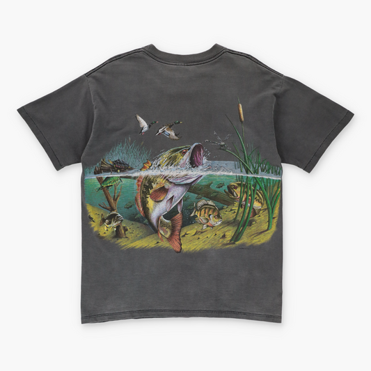 Vintage Fishing Trout & Ducks All Over Print Grey USA Made T-Shirt (L) - Vintage Sole Melbourne
