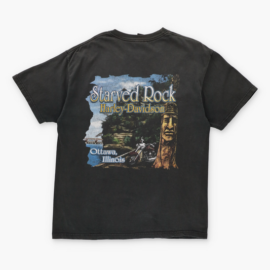 HARLEY DAVIDSON Rust Metal Logo 'Starved Rock' USA Made T-Shirt (M-L) - Vintage Sole Melbourne