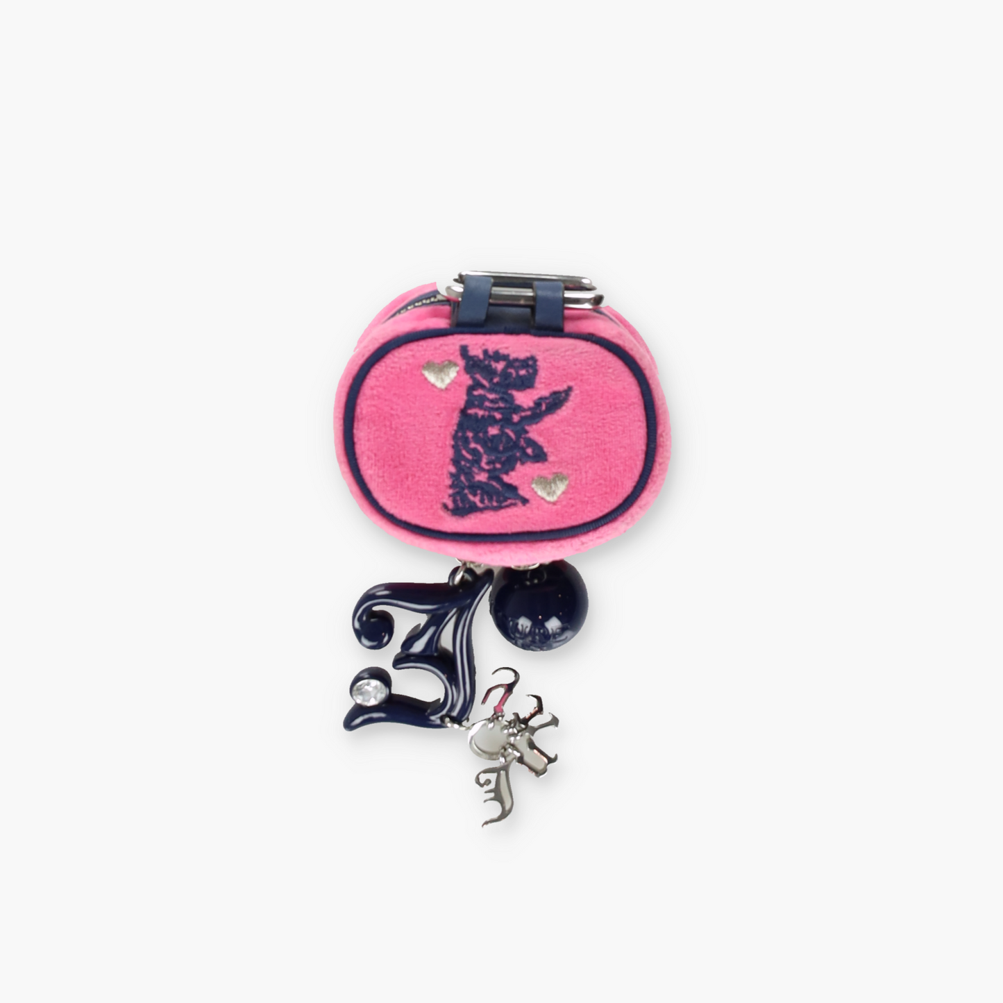 JUICY COUTURE Embroidered Pink & Navy Small Velour Jewellery Box Charm Pouch