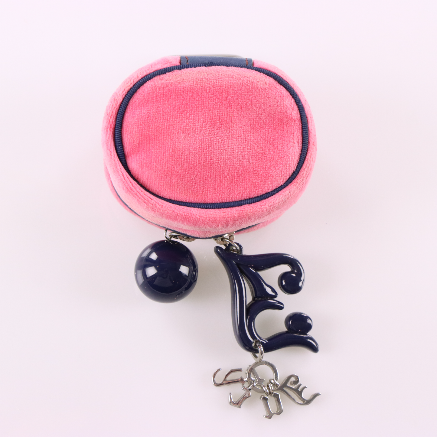 JUICY COUTURE Embroidered Pink & Navy Small Velour Jewellery Box Charm Pouch