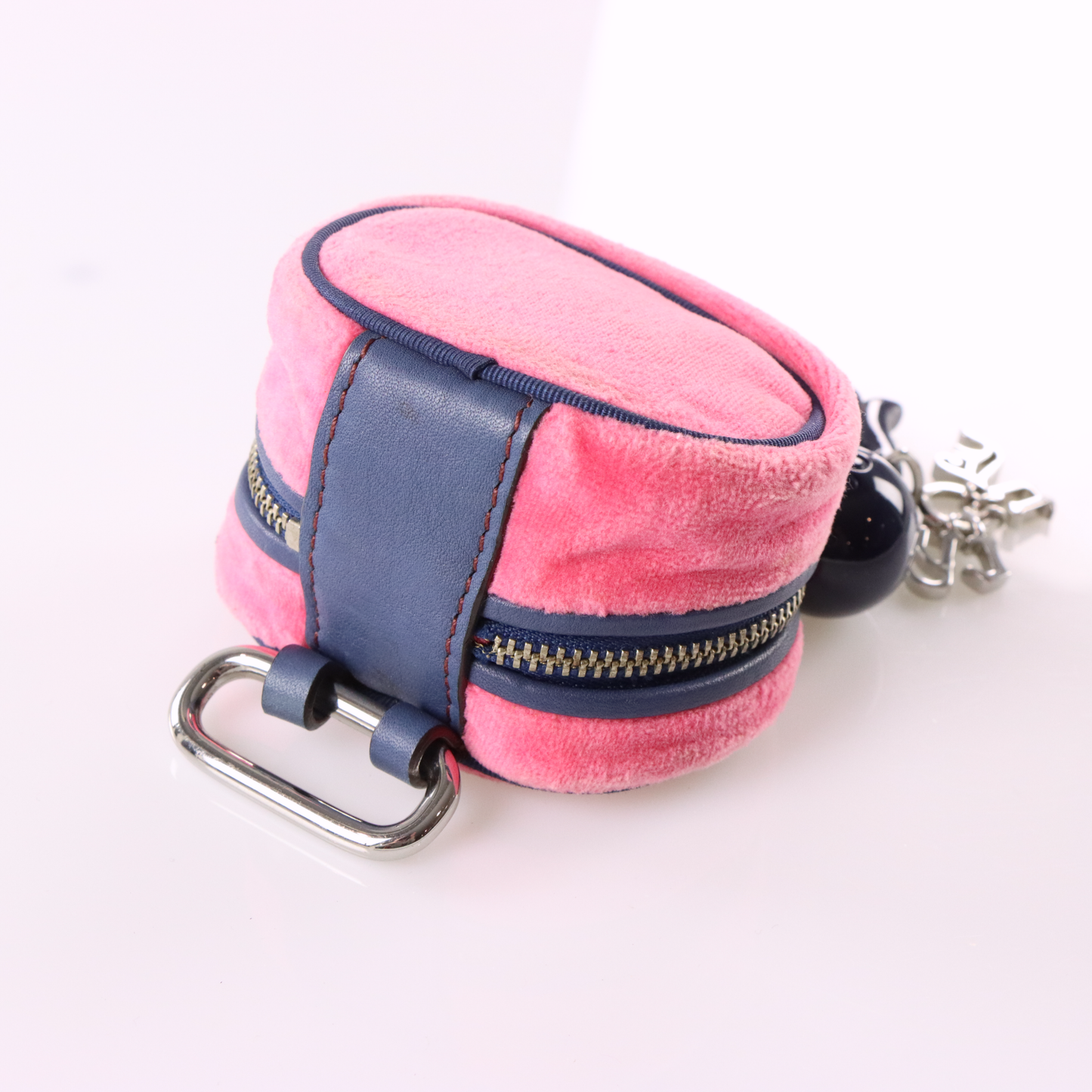JUICY COUTURE Embroidered Pink & Navy Small Velour Jewellery Box Charm Pouch