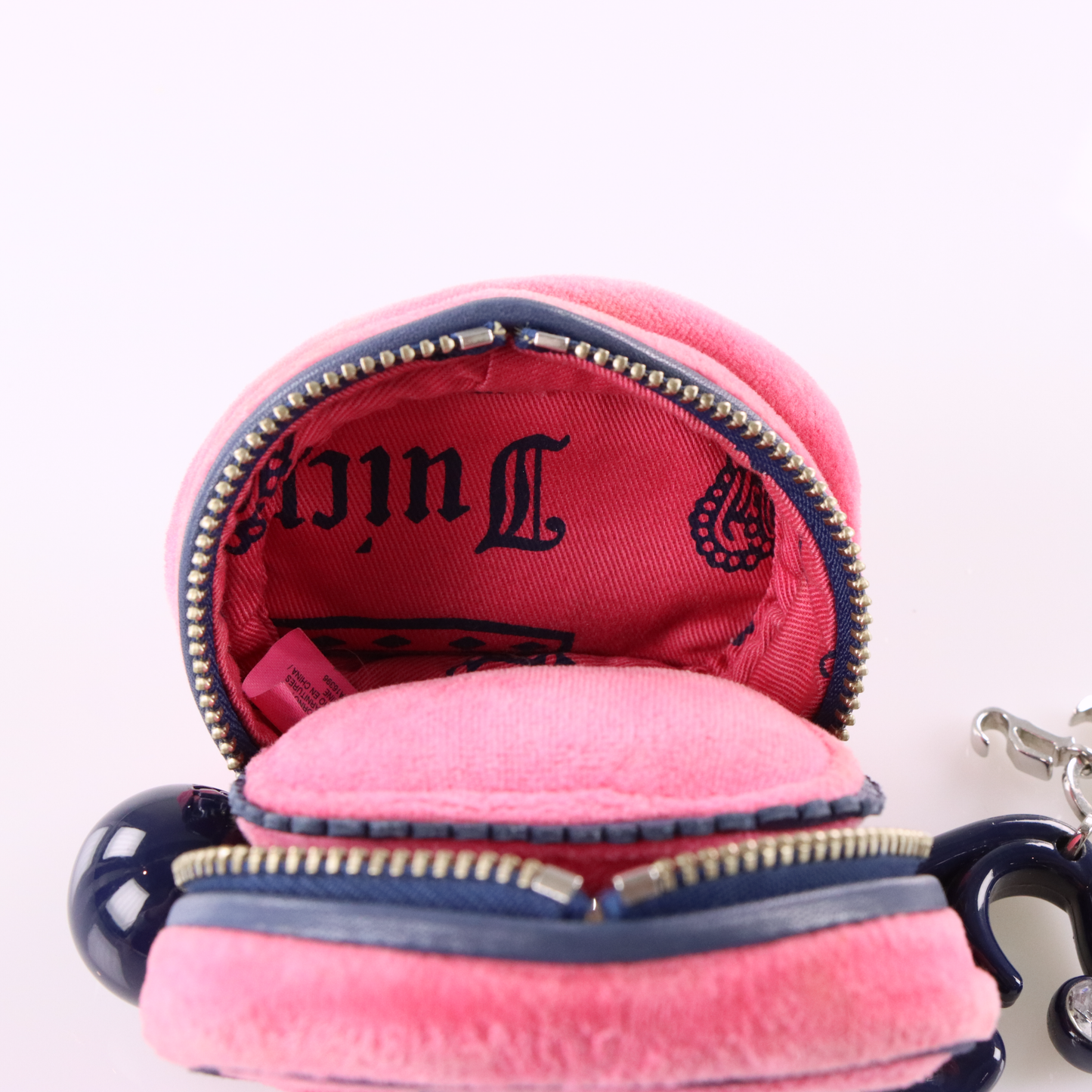 JUICY COUTURE Embroidered Pink & Navy Small Velour Jewellery Box Charm Pouch