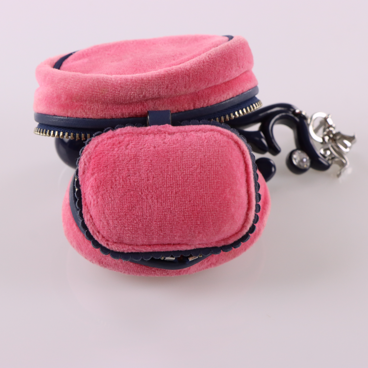 JUICY COUTURE Embroidered Pink & Navy Small Velour Jewellery Box Charm Pouch