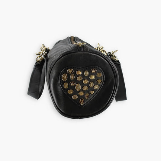 JUICY COUTURE Gold Charm Embellished Black Leather Barrel Bag Vintage Sole Melbourne