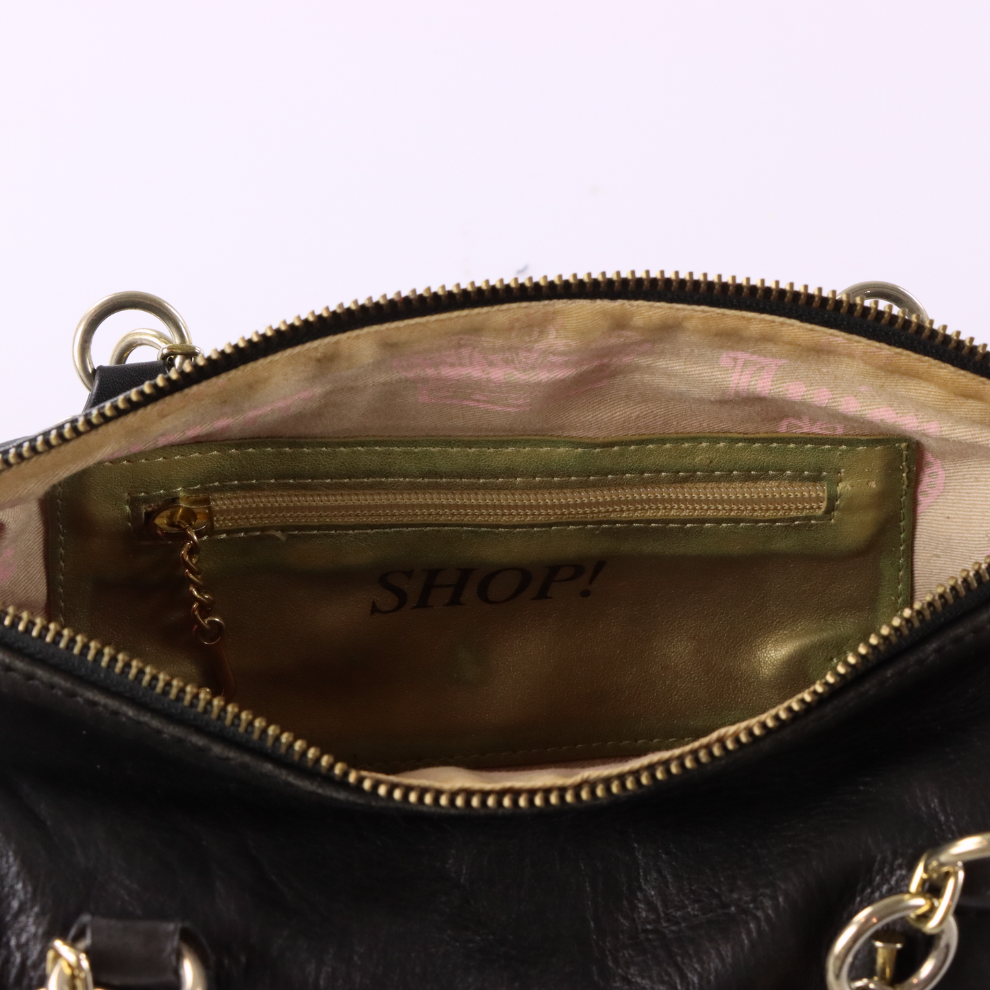 JUICY COUTURE Gold Charm Embellished Black Leather Barrel Bag
