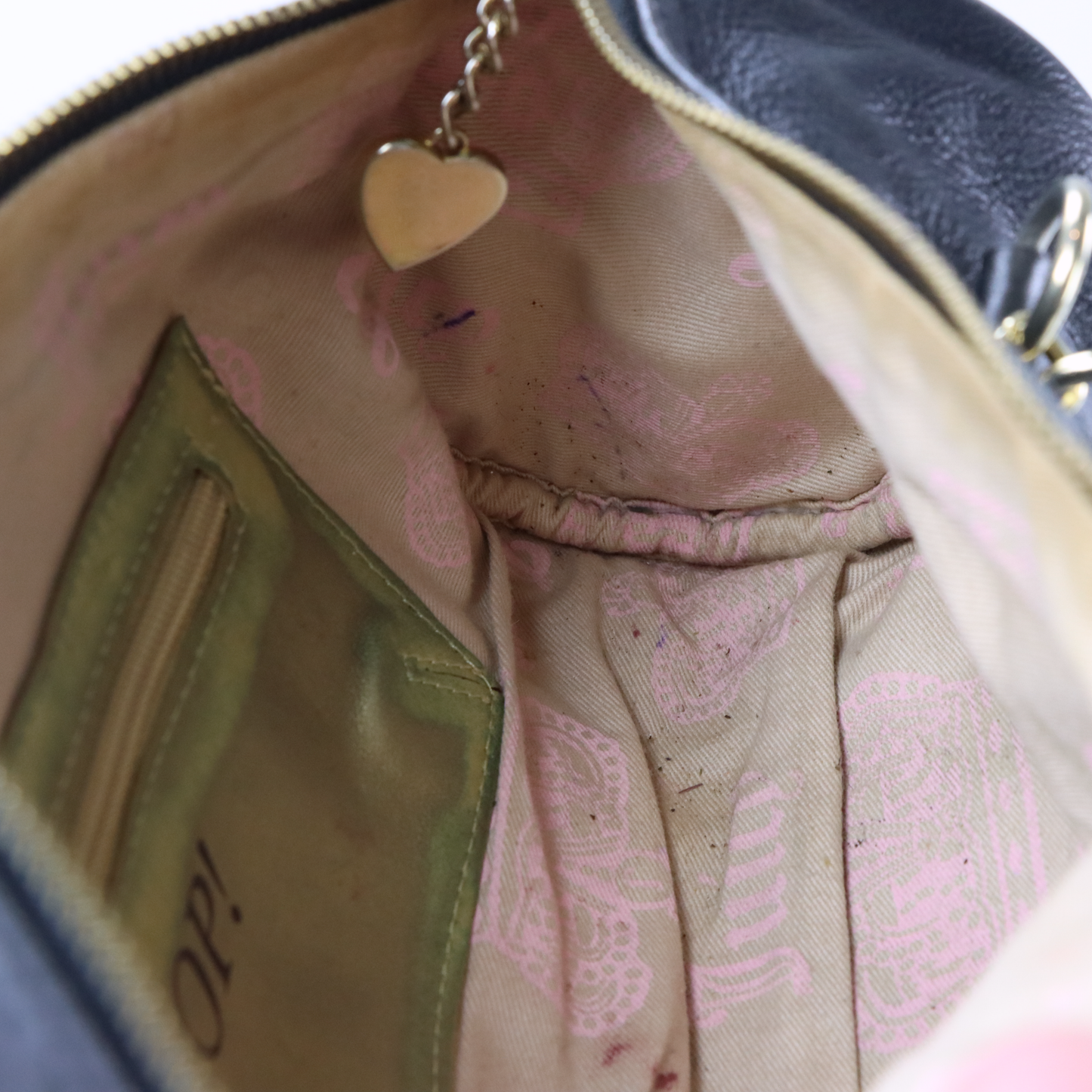 JUICY COUTURE Gold Charm Embellished Black Leather Barrel Bag