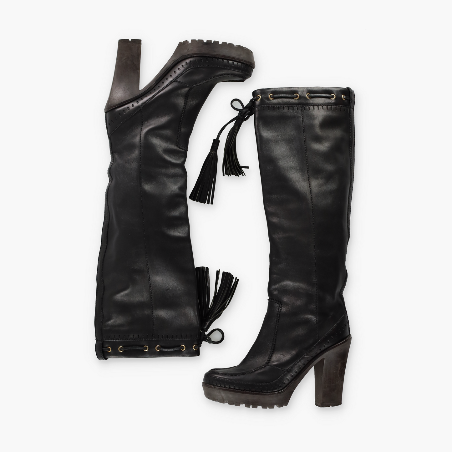 YVES SAINT LAURENT Italian Made Black Tassel Low Heel Boots (9.5)