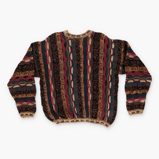 TUNDRA Coogi Style Brown Multicoloured Canada Made Knit Sweater (L)